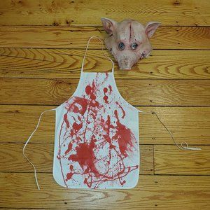 Halloween Scary Psycho Pig Butcher Mask Costume & Bloody Apron